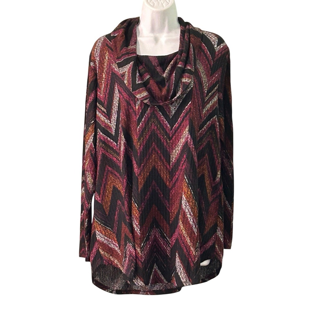 AGB Woman L/S Cowl Neck Top Womens Size 1X Multicolor Classic Stretch Comfort